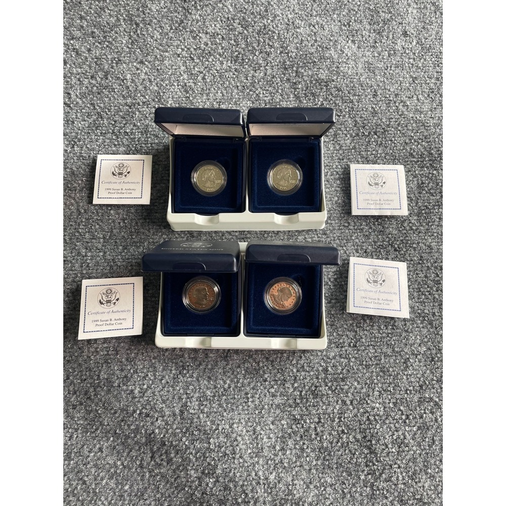 Lot of 4 1999 P Susan B Anthony Proof Dollar Coins US Mint with COA & Cases
